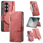 For Samsung Galax Z Fold7 5G Retro MagSafe Magnetic Zipper Wallet Leather Phone Case(Pink) - 1