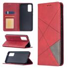 For Samsung Galaxy S20 FE 5G / S20 Lite Rhombus Texture Horizontal Flip Magnetic Leather Case with Holder & Card Slots(Red) - 1