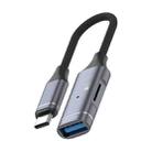 USB-C / Type-C to USB, TF Card Multi-function OTG Card Reader Adapter Cable, Length: 15cm(Gun Metal) - 1