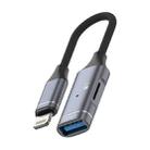 8 Pin to USB, TF Card Multi-function OTG Card Reader Adapter Cable, Length: 15cm(Gun Metal) - 1