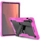 For Samsung Galaxy Tab S10 FE+ Shockproof Silicone Hybrid PC Tablet Case with Holder(Black Rose Red) - 1