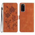For Samsung Galaxy S20 5G Rose Flower Embossing Pattern Leather Phone Case(Brown) - 1