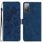 For Samsung Galaxy S20 FE 5G Rose Flower Embossing Pattern Leather Phone Case(Dark Blue) - 1