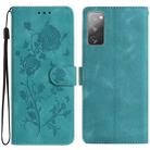 For Samsung Galaxy S20 FE 5G Rose Flower Embossing Pattern Leather Phone Case(Green) - 1