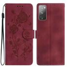 For Samsung Galaxy S20 FE 5G Rose Flower Embossing Pattern Leather Phone Case(Red) - 1