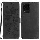 For Samsung Galaxy S20 Ultra 5G Rose Flower Embossing Pattern Leather Phone Case(Black) - 1