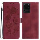 For Samsung Galaxy S20 Ultra 5G Rose Flower Embossing Pattern Leather Phone Case(Red) - 1