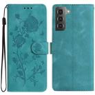 For Samsung Galaxy S21+ 5G Rose Flower Embossing Pattern Leather Phone Case(Green) - 1