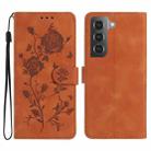 For Samsung Galaxy S21+ 5G Rose Flower Embossing Pattern Leather Phone Case(Brown) - 1