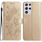For Samsung Galaxy S21 Ultra 5G Rose Flower Embossing Pattern Leather Phone Case(Gold) - 1