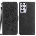 For Samsung Galaxy S21 Ultra 5G Rose Flower Embossing Pattern Leather Phone Case(Black) - 1