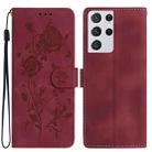For Samsung Galaxy S21 Ultra 5G Rose Flower Embossing Pattern Leather Phone Case(Red) - 1