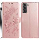 For Samsung Galaxy S22 5G Rose Flower Embossing Pattern Leather Phone Case(Rose Gold) - 1