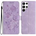 For Samsung Galaxy S22 Ultra 5G Rose Flower Embossing Pattern Leather Phone Case(Light Purple) - 1