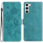 For Samsung Galaxy S23+ 5G Rose Flower Embossing Pattern Leather Phone Case(Green) - 1