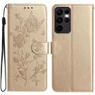 For Samsung Galaxy S23 Ultra 5G Rose Flower Embossing Pattern Leather Phone Case(Gold) - 1