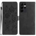 For Samsung Galaxy S23 Ultra 5G Rose Flower Embossing Pattern Leather Phone Case(Black) - 1
