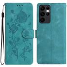 For Samsung Galaxy S23 Ultra 5G Rose Flower Embossing Pattern Leather Phone Case(Green) - 1