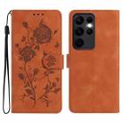 For Samsung Galaxy S23 Ultra 5G Rose Flower Embossing Pattern Leather Phone Case(Brown) - 1