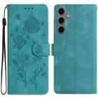 For Samsung Galaxy S24+ 5G Rose Flower Embossing Pattern Leather Phone Case(Green) - 1
