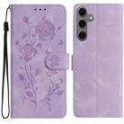 For Samsung Galaxy S24+ 5G Rose Flower Embossing Pattern Leather Phone Case(Light Purple) - 1