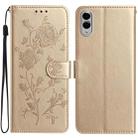 For Samsung Galaxy S25 Edge 5G Rose Flower Embossing Pattern Leather Phone Case(Gold) - 1