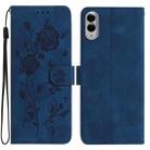 For Samsung Galaxy S25 Edge 5G Rose Flower Embossing Pattern Leather Phone Case(Dark Blue) - 1