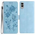 For Samsung Galaxy S25 Edge 5G Rose Flower Embossing Pattern Leather Phone Case(Sky Blue) - 1