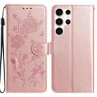 For Samsung Galaxy S25 Ultra 5G Rose Flower Embossing Pattern Leather Phone Case(Rose Gold) - 1