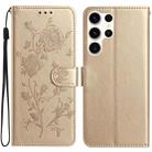 For Samsung Galaxy S25 Ultra 5G Rose Flower Embossing Pattern Leather Phone Case(Gold) - 1