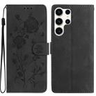 For Samsung Galaxy S25 Ultra 5G Rose Flower Embossing Pattern Leather Phone Case(Black) - 1