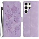 For Samsung Galaxy S25 Ultra 5G Rose Flower Embossing Pattern Leather Phone Case(Light Purple) - 1