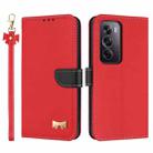 For OPPO Reno12 Pro 5G Metal Bow Leather Phone Case with Hand Strap(Red) - 1