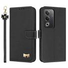 For OPPO A5 5G Global / A3 4G Global Metal Bow Leather Phone Case with Hand Strap(Black) - 1