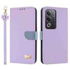 For OPPO A5 5G Global / A3 4G Global Metal Bow Leather Phone Case with Hand Strap(Purple) - 1
