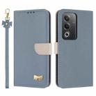 For OPPO A5 5G Global / A3 4G Global Metal Bow Leather Phone Case with Hand Strap(Light Blue) - 1