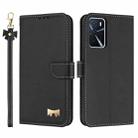 For OPPO A16 Metal Bow Leather Phone Case with Hand Strap(Black) - 1
