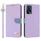 For OPPO A16 Metal Bow Leather Phone Case with Hand Strap(Purple) - 1