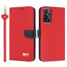 For OPPO A36 4G / A76 / A96 Metal Bow Leather Phone Case with Hand Strap(Red) - 1