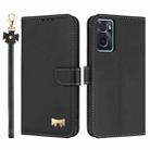 For OPPO A36 4G / A76 / A96 Metal Bow Leather Phone Case with Hand Strap(Black) - 1