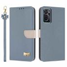 For OPPO A36 4G / A76 / A96 Metal Bow Leather Phone Case with Hand Strap(Light Blue) - 1