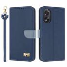 For OPPO A38 4G Global / A18 Metal Bow Leather Phone Case with Hand Strap(Dark Blue) - 1