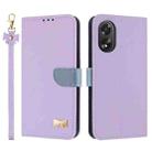 For OPPO A38 4G Global / A18 Metal Bow Leather Phone Case with Hand Strap(Purple) - 1