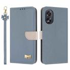 For OPPO A38 4G Global / A18 Metal Bow Leather Phone Case with Hand Strap(Light Blue) - 1