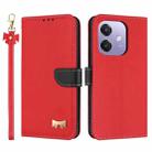 For OPPO A40 4G Global / A60 Metal Bow Leather Phone Case with Hand Strap(Red) - 1