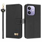 For OPPO A40 4G Global / A60 Metal Bow Leather Phone Case with Hand Strap(Black) - 1