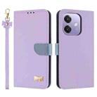 For OPPO A40 4G Global / A60 Metal Bow Leather Phone Case with Hand Strap(Purple) - 1