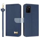 For OPPO A55s 5G Japan Metal Bow Leather Phone Case with Hand Strap(Dark Blue) - 1