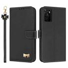 For OPPO A55s 5G Japan Metal Bow Leather Phone Case with Hand Strap(Black) - 1