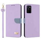 For OPPO A55s 5G Japan Metal Bow Leather Phone Case with Hand Strap(Purple) - 1